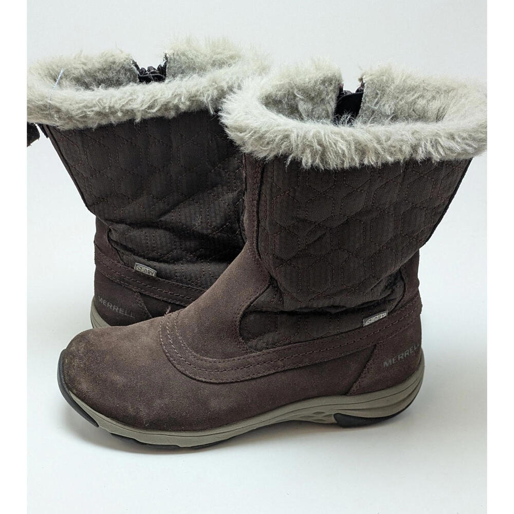 Womens Merrell Ryeland Tall Polar Waterproof Side Zip Brown Boots J45774 Size 7